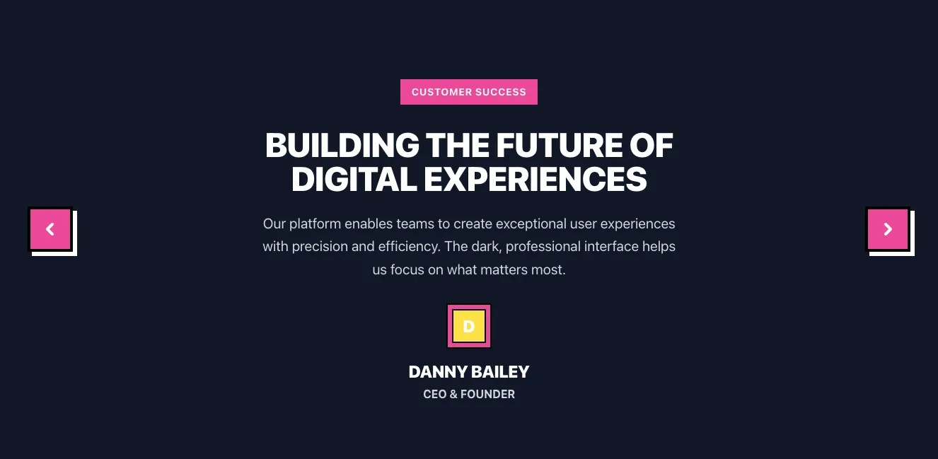 Dark testimonials component #3