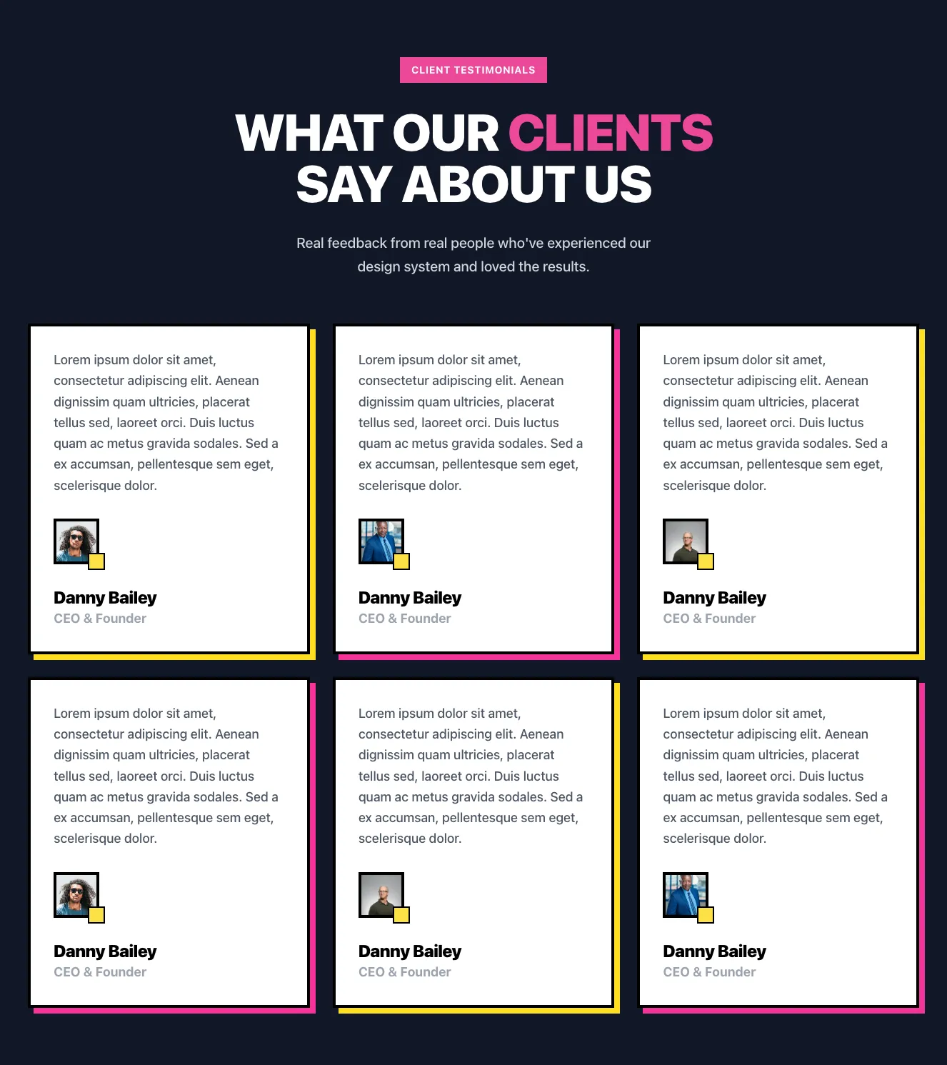 Dark testimonials component #4