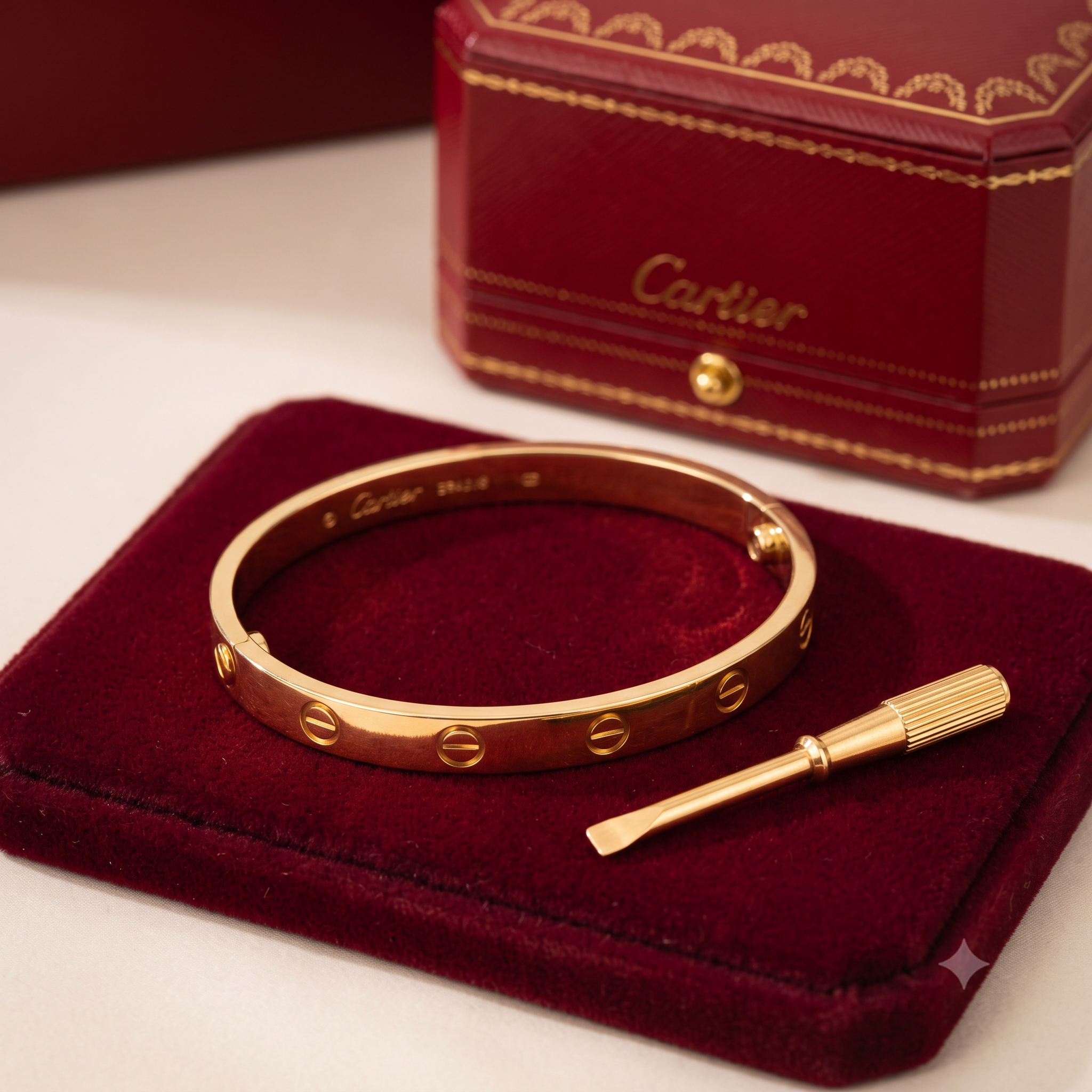 Authentic Cartier Love Bracelet in 18k yellow gold with presentation box and screwdriver set