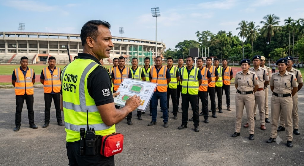 FIFA standard stadium stewarding and police coordination training briefing session