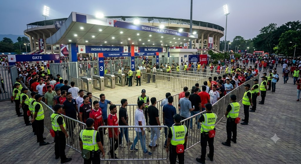 High-volume stadium ingress turnstile queue management at ISL match