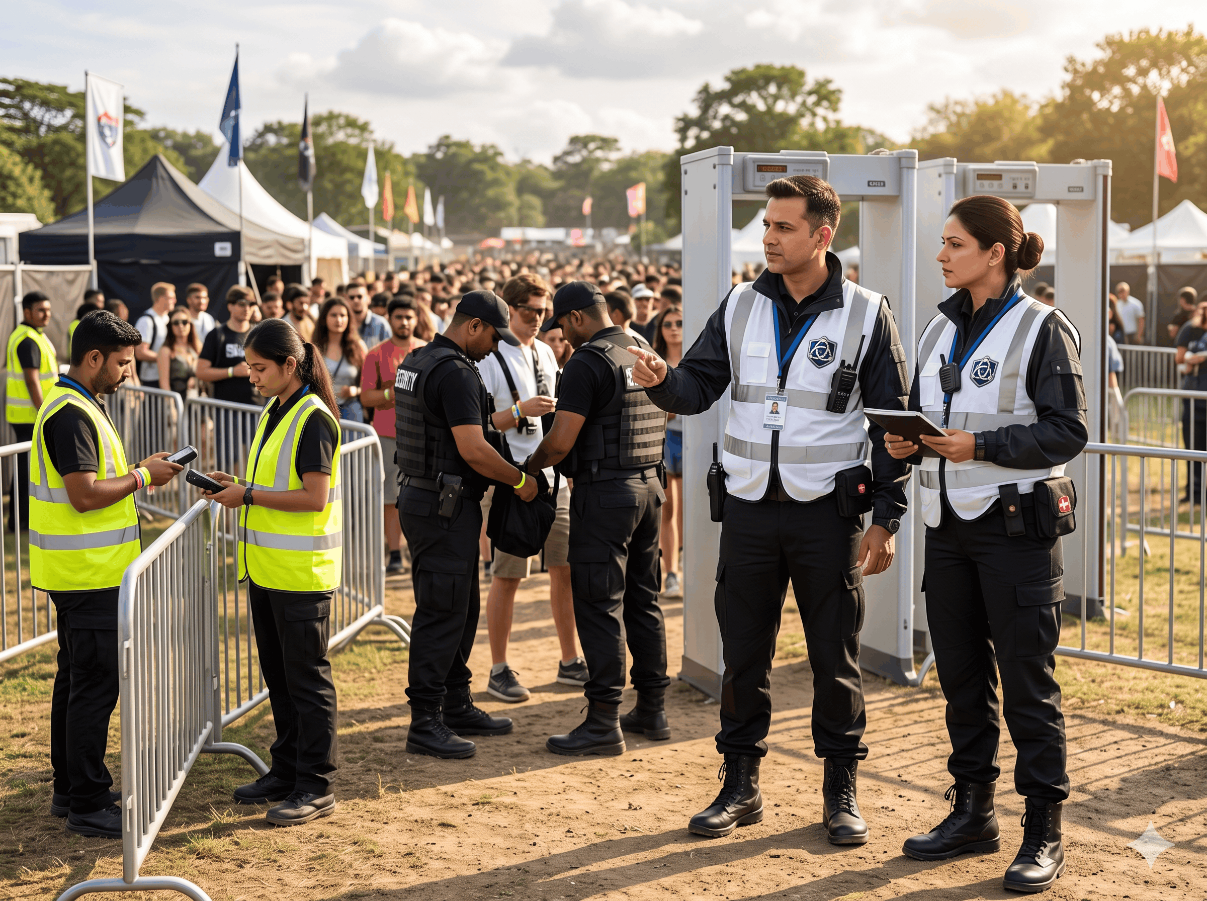 Entrance screening and wristband verification at a music festival
