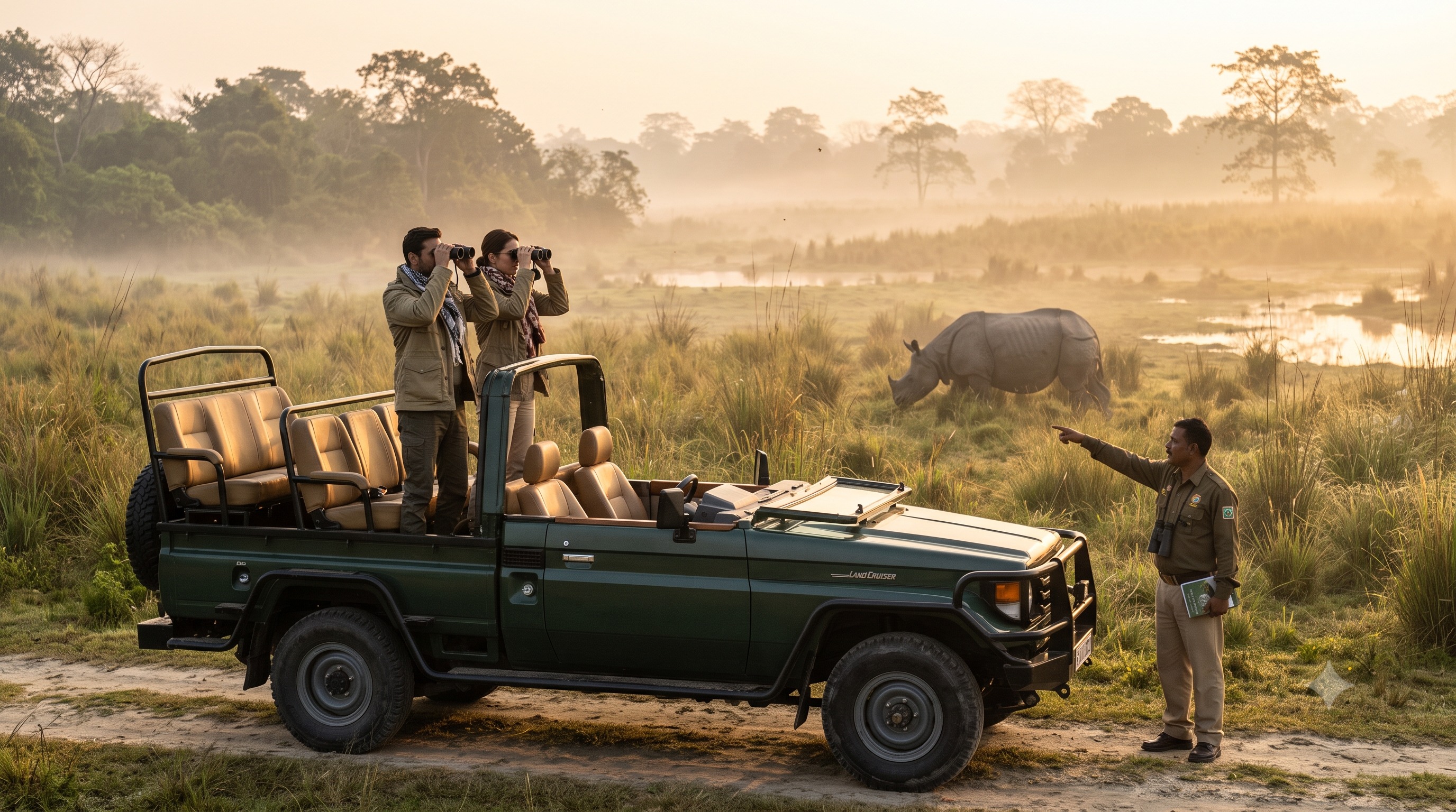 Private wildlife safari tracking one-horned rhinoceros in Kaziranga