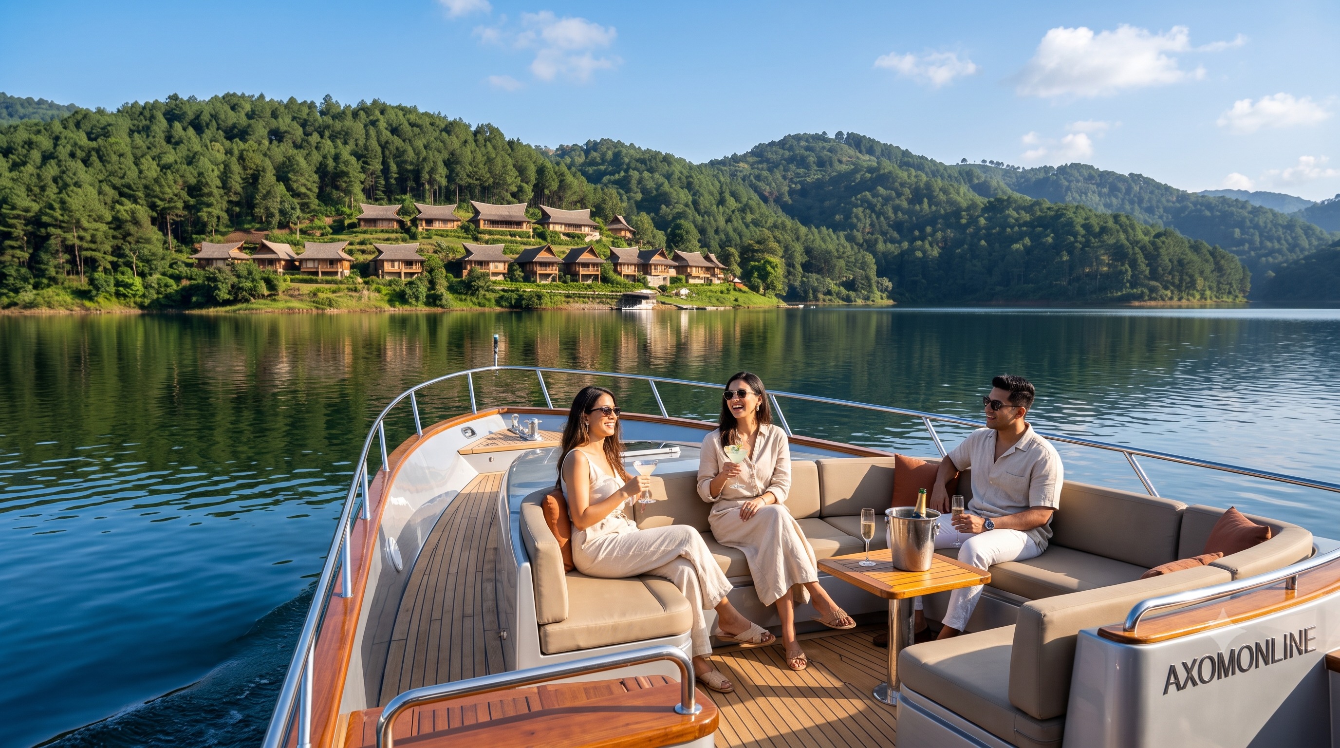 Private leisure boat cruising on Umiam Lake in Meghalaya