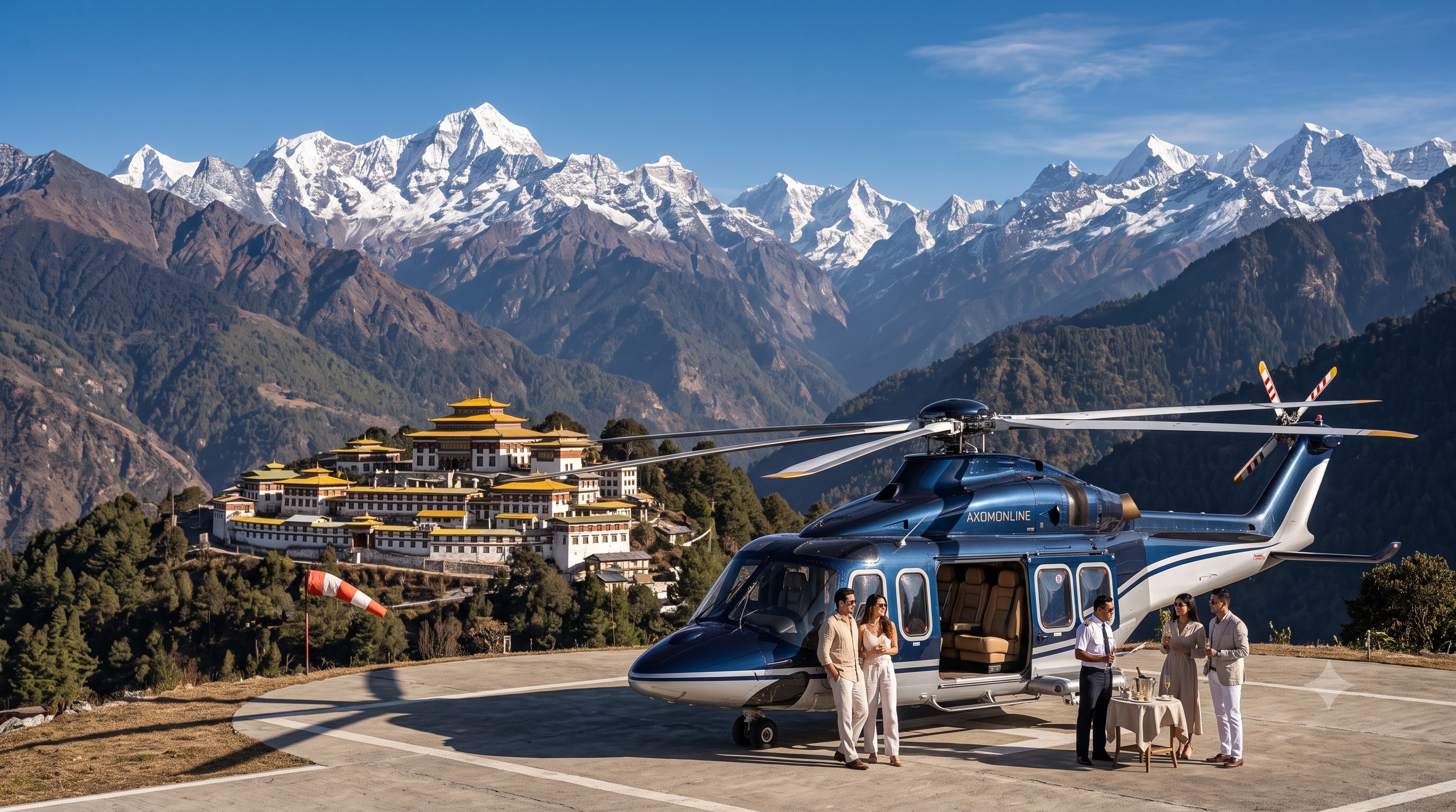 Twin-engine VIP helicopter at Tawang alpine helipad