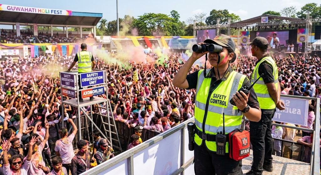 High-energy Holi festival concert trampling risk mitigation protocols