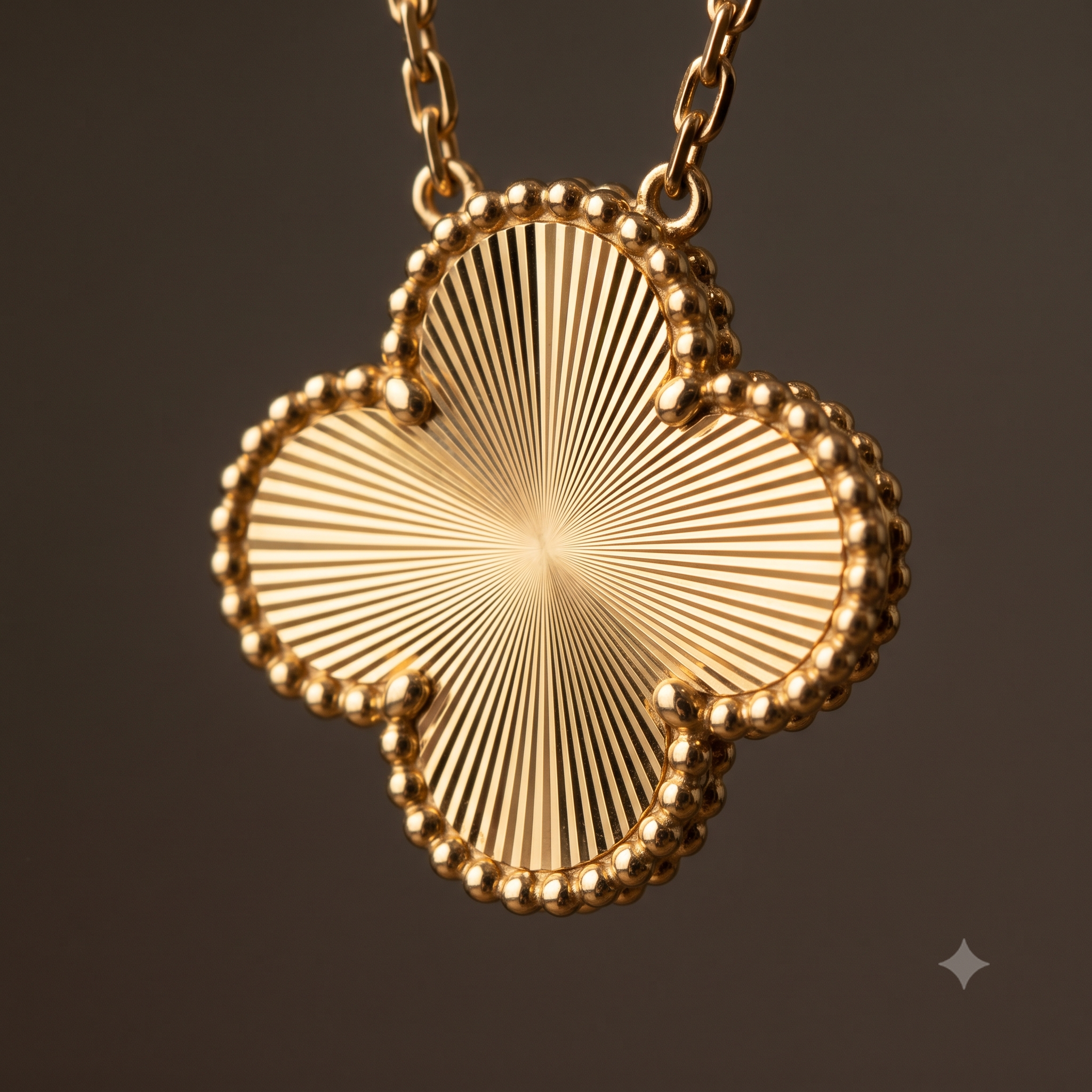 Van Cleef & Arpels Vintage Alhambra Guilloché yellow gold pendant necklace