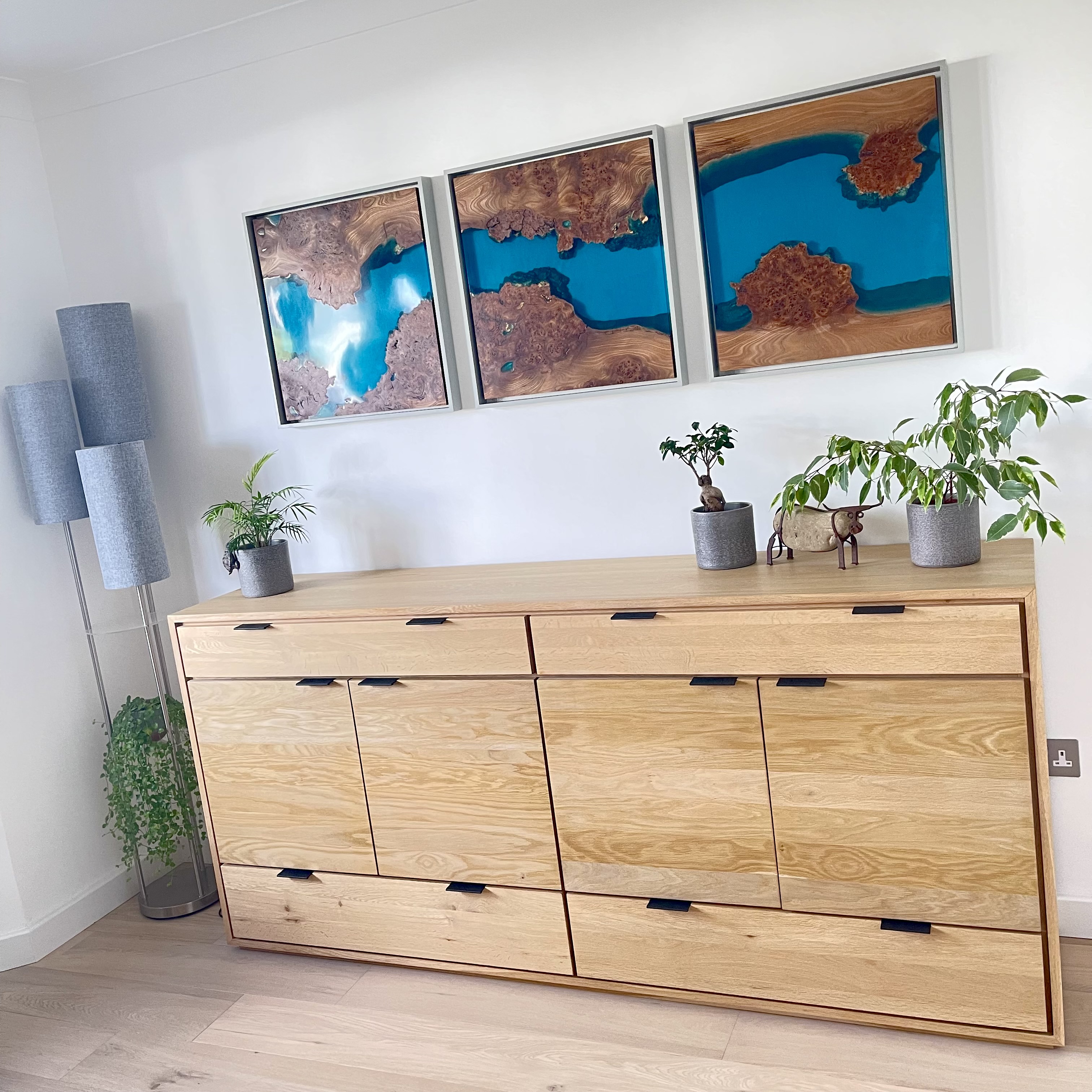 Triptych wood and resin wall art
