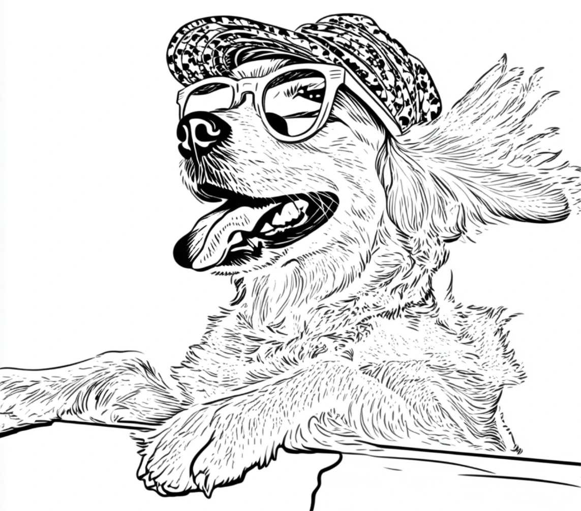 Dog with cap and glasses
