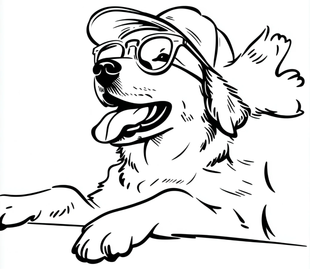 Dog with cap and glasses